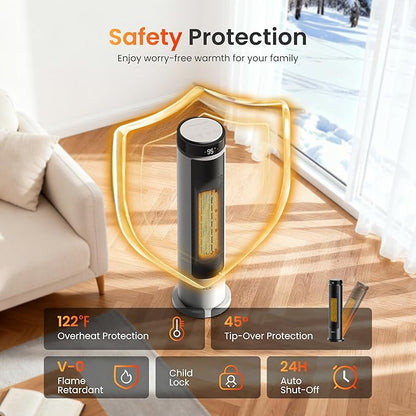 Space Heaters for Indoor Use Large Room, 1500W Portable Electric Heater with Remote, 5 Modes, Safety Protection & Child Lock, 12H Timer, Oscillation Heater for Bedroom Home Office White 1Pack