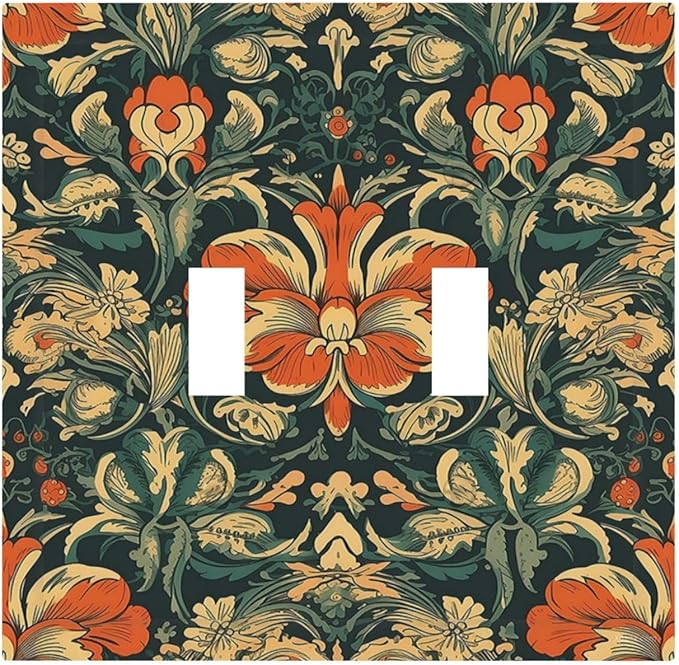 Decorative Switch Plates William Morris Abstract Floral Plant Pattern Orangeyellowgreen 2 Gang Double Toggle Outlet Light Switch Cover Wall Plate Electrical Faceplate for Bedroom living Room