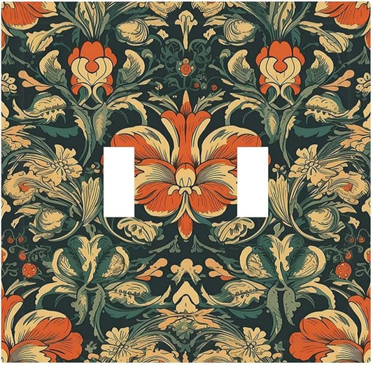 Decorative Switch Plates William Morris Abstract Floral Plant Pattern Orangeyellowgreen 2 Gang Double Toggle Outlet Light Switch Cover Wall Plate Electrical Faceplate for Bedroom living Room