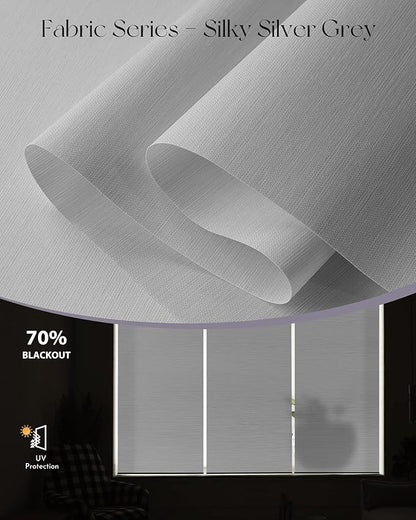 Graywind Motorized Silky Light Filtering Shades Compatible with Alexa Google Hardwired WiFi Smart Half Shading Remote Control Automated Blinds Electric Window Shades, Custom Size (Silky Silver Grey)