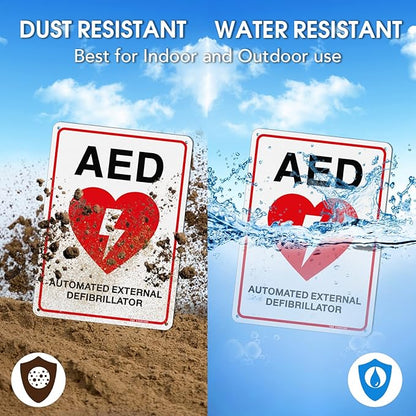 T&R AED Sign - 2 Pack - 10 x 7 Inches Rust Free .040 Aluminum -Reflective, UV Protected, Waterproof, Weatherproof and Fade Resistant - 4 Pre-drilled Holes