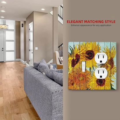Wallplates Sunflowers Oil Paintings Wood Floral 1 Toggle 1 Duplex Switch Plate Electrical Gfci Faceplate Decorative Light Switch Covers For Farmhouse Bed Room Decor