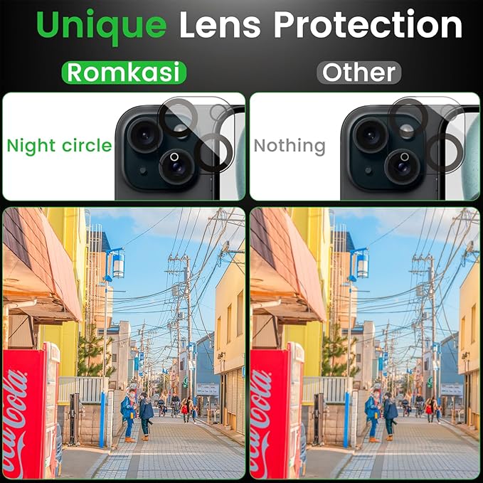 4 Pack Privacy Screen Protector for iPhone 15 Plus 6.7 Inch with 4 Pack Camera Lens Protector, Anti Spy Tempered Glass Film, Anti-Scratch, Touch Sensitive, Case Friendly