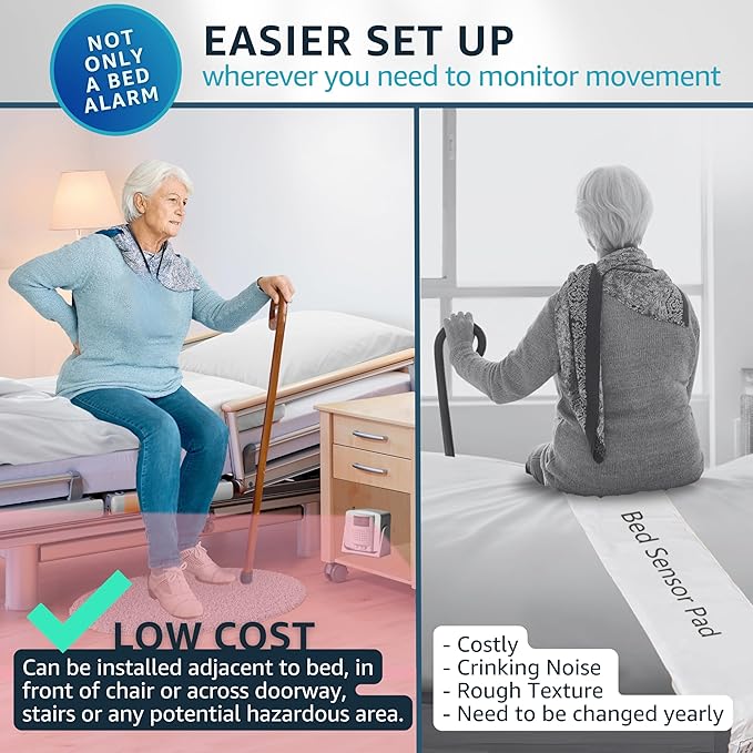 Bed Alarm Caregiver Pager with Wireless Motion Sensor Alarm Indoor Fall Prevention for Elderly Monitoring Seniors Dementia Patients Seniors Home Door Chime