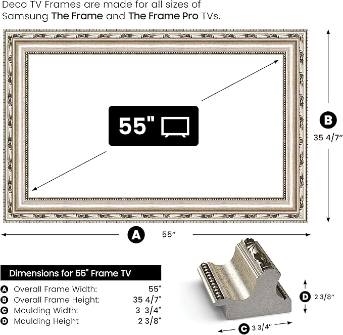 Ornate Silver 55" Premiere Deco TV Frame - Compatible ONLY with Samsung The Frame TVs (Fits 2021-2025, LS03A, LS03B, LS03C, LS03D, LS03FA)