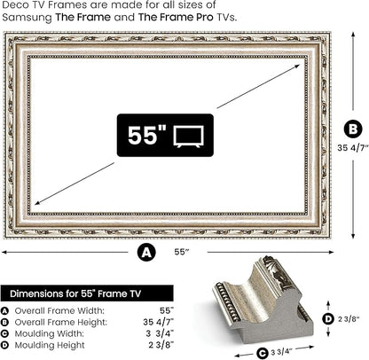 Ornate Silver 55" Premiere Deco TV Frame - Compatible ONLY with Samsung The Frame TVs (Fits 2021-2025, LS03A, LS03B, LS03C, LS03D, LS03FA)
