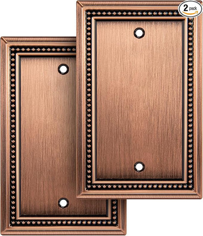 Henne Bery Sunken Pearls Heavy Duty Decorative Wall Plate Switch Plate Outlet Cover (Single Blank, 2 Pack, Antique Copper)