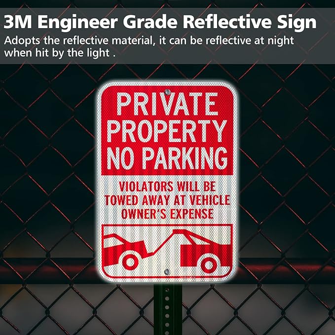 GicnKeuz 2 Pack Private Property No Parking Signs, Violators Will Be Towed Away at Vehicle Owner's Expense Signs, 18x12 Inches,Engineer Grade Reflective Aluminum, Fade Resistant,Outdoor Use