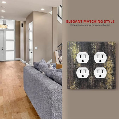 Outlet Covers Vintage Industrial Rusty Metallic 2 Gang Double Duplex Decorative Light Switch Covers Electrical Wallplates Socket Faceplate For Farmhouse Cabin Decor