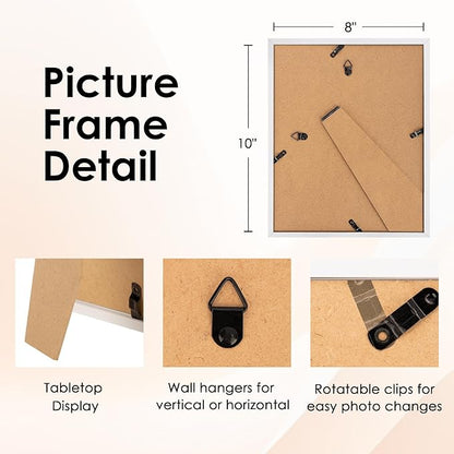 FIXSMITH 8x10 Picture Frame Set of 10, White Photo Frames Bulk with HD Plexiglass, Display Pictures 5x7 with Mat or 8x10 Without Mat, Multi Picture Frames Collage for Tabletop or Wall Display
