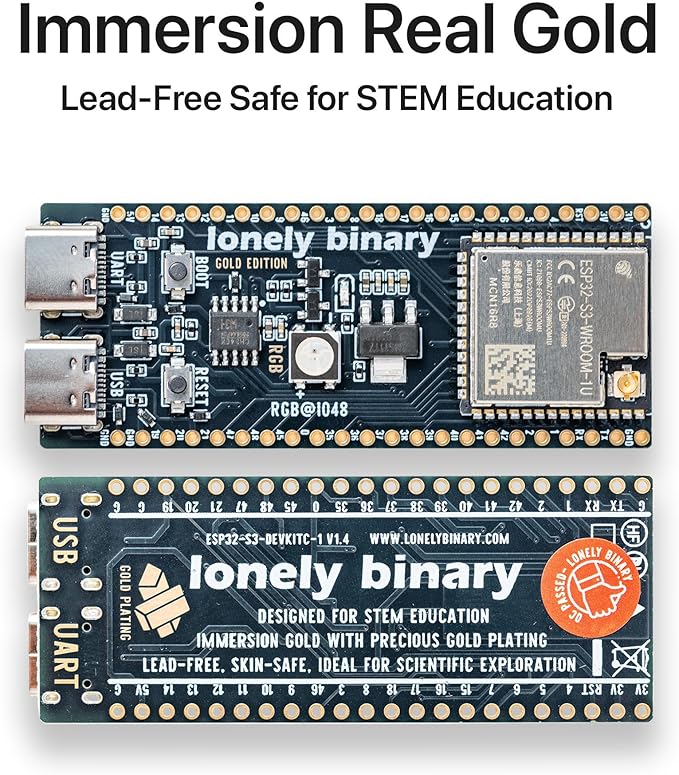 3-Pack ESP32-S3 Development Board Gold Edition - 16MB Flash, 8MB PSRAM IPEX, Dual Type-C - Compatible with Arduino IDE & ESP-IDF (3X N16R8 Dev Board with External Antenna)