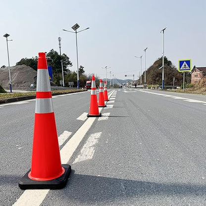 36 Inch Traffic Cones (6 Pack),Heavy-Duty PVC Construction Cone with Reflective Collars & Weighted Black Base for Road Safety,Parking & Driver Training