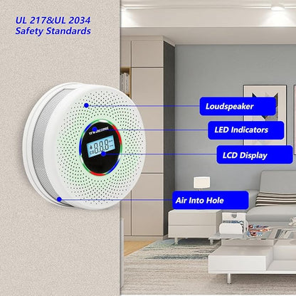 5 Pack Upgraded Combination Smoke and Carbon Monoxide Alarm Detector, Dual Sensor Smoke Alarm&Carbon Monoxide Detector (Includes Battery)