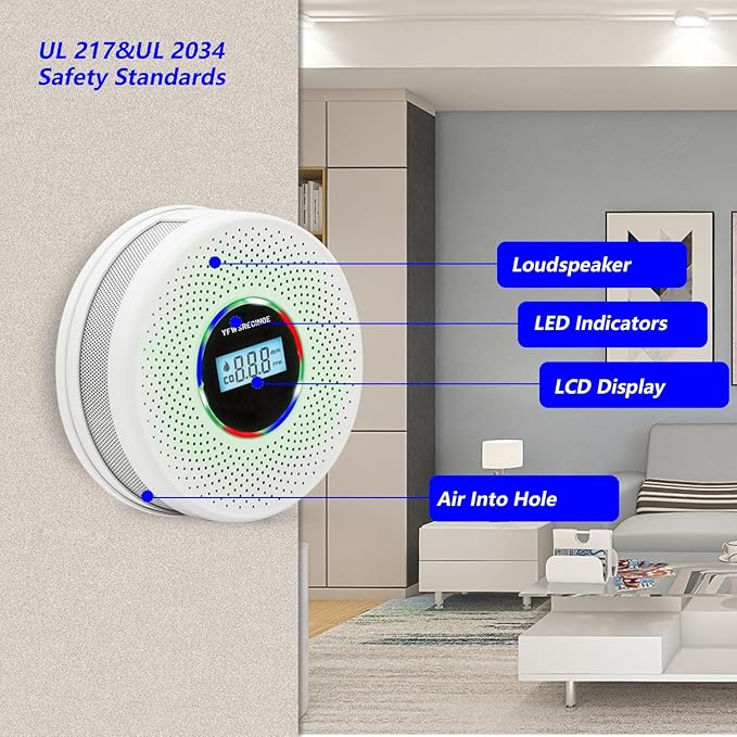 3 Pack Upgraded Combination Smoke and Carbon Monoxide Alarm Detector, Dual Sensor Smoke Alarm&Carbon Monoxide Detector (Includes Battery)