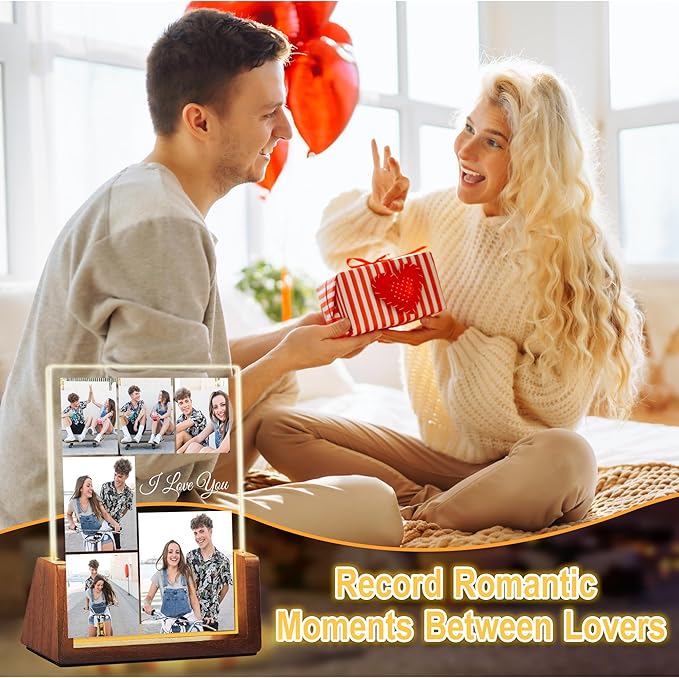 Personalized Couple Birthday Gifts For Boyfriend Girlfriend Him Her, Custom Light Up Picture Frame Night Light Acrylic Plaque, I Love You Anniversary Christmas Gifts For Women Men Husband Wife