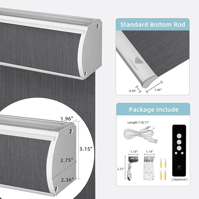 SmartWings Motorized Smart Blinds for Windows in Light Filtering, Electric Remote Roller Shades Compatible with Alexa/Google Home/Homekit, Custom Up to 110”W x 148”H, 5% Openness Aventus Charcoal Grey