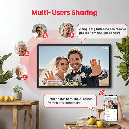 Frameo 32" Extra Large Digital Picture Frame, Smart WiFi Photo Frame with 1920x1080 FHD IPS Touch Screen 64GB Memory, Support Wall Mounted Auto-Rotate USB&SD Card, Share Photos/Videos Instantly