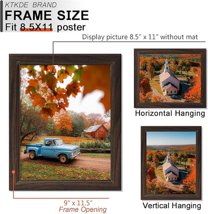 KTKDE 8.5x11 Picture Frame Set of 5,Certificate Frame Walnut with Clear Plexiglass, 8.5 by 11 Picture Diploma Document Degree Frames for Wall and Tabletop,best gift