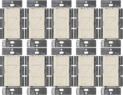 Lutron Caseta Original Smart Dimmer Switch (Lutron Smart Hub Required), for LED Lights, 150 Watt, Single-Pole/3-Way, No Neutral Required, PD-6WCL-LA, Light Almond, 10 Pack