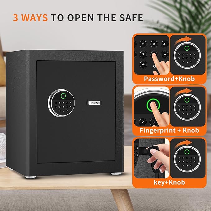 HSGCJS Biometric Fingerprint Safe, Home Safes Box with full Digital Keypad,Security Safe For Home,Office and Hotel-1.93 Cubic Feet
