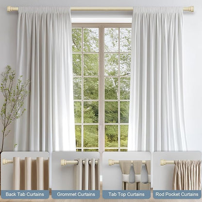 White Oak Wood Grain Curtain Rods for Windows 28 to 48 Inches 1" Diameter Boho Decorative Heavy Duty Window Curtain Rod Adjustable with Solid Finials for Living Room Bedroom Kitchen Farmhouse Outdoor