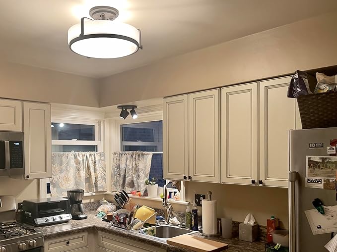 Hinkley Harper 3643OZ Large Semi-Flush Ceiling Light - Sleek, Retro Style - Oil Rubbed Bronze + Etched Opal Glass