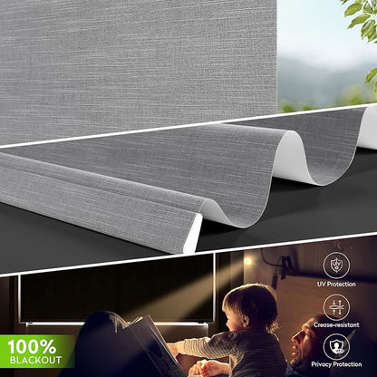 ZSTARR Motorized Blackout Roller Blinds with Remote Control,Rechargeable Smart Window Shades Compatible with Alexa Google via Hub,Fabric Wrapped Valance, Custom Size (Gray)