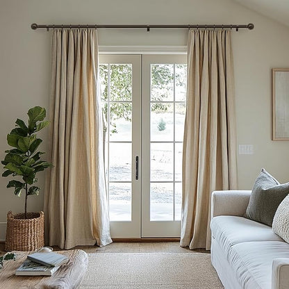 Brown Curtain Rods for Windows 48 to 84 Inch 7/8" Diamete Heavy Duty Adjustable Window Curtain Rod with Decorative Finials for Farmhouse Bedroom Living Room Kitchen Outdoor