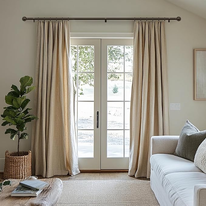 Brown Curtain Rods for Windows 28 to 48 Inch 7/8" Diamete Heavy Duty Adjustable Window Curtain Rod with Decorative Finials for Farmhouse Bedroom Living Room Kitchen Outdoor