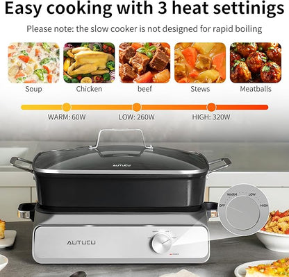 Slow Cooker 10-Quart - PFOA-Free Ceramic Coating, Oven Safe to 450°F | Keep Warm Function for Large Family Gatherings (Includes Silicone Spoon)
