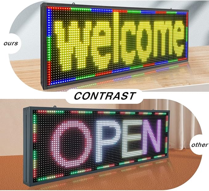 P10 Outdoor LED Sign – 39''x14'' Full Color WiFi Programmable Display Board with High Brightness | Scrolling Text, Images & Video for Store Advertising
