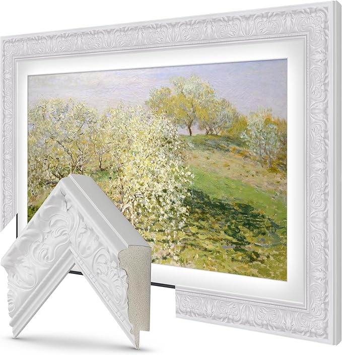 Tuscan Gloss White 85" Premiere Deco TV Frame - Compatible ONLY with Samsung The Frame TV and Pro TVs (Fits 2021-2025, LS03A, LS03B,LS03C,LS03D,LS03FA,LS03FW)