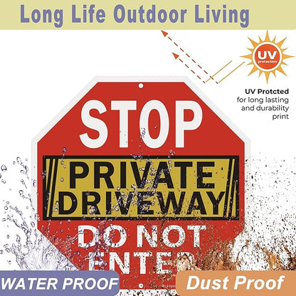 Stop Sign, Do Not Enter Private Driveway Sign, 12" x 12" x 0.04" Reflective Aluminum sign, Fade Resistant Durable UV and Octagon Shaped, Easy Mounting 2Pack