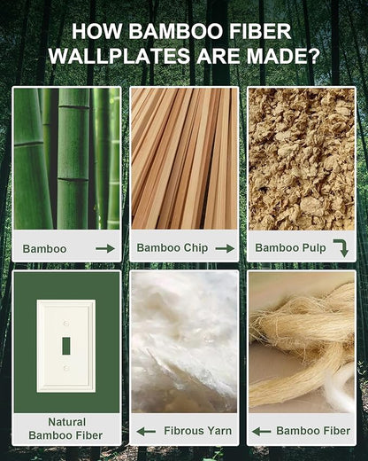 4-Pack Single Toggle Light Switch Covers Wall Plate, Light Almond Decorative Switch Plate Covers, 1 Gang Natural Bamboo Fiber Wall Plate, Corrosion Resistant