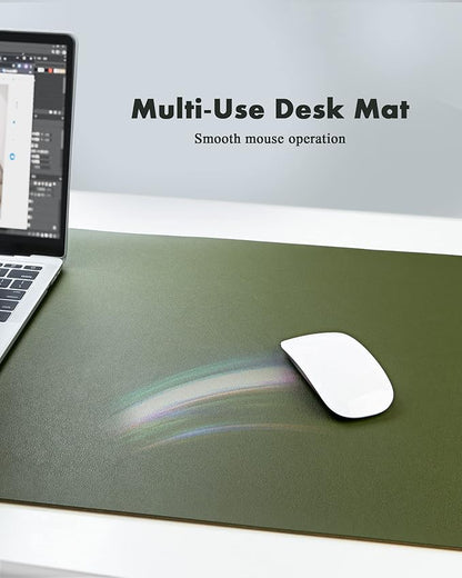 YSAGi Double-Sided Desk Pad, Leather Desk Mat, Eco Cork Desk Pad Protector,Large Mouse Pad,Waterproof Desk Blotter for Office/Home (Olive Green+Cork, 47.2" x 23.6")