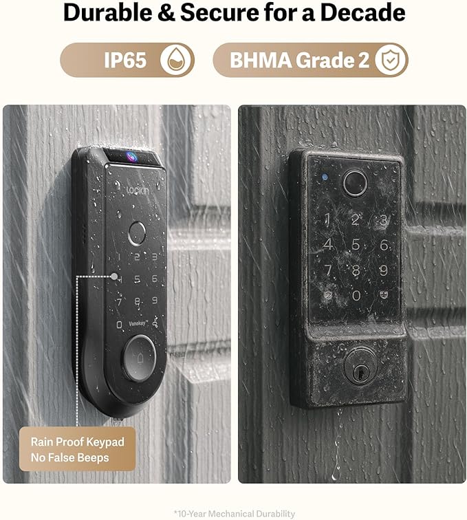 Lockin Veno Smart Deadbolt Lock with Palm Vein, Keyless Entry Smart Lock for Front Door with Doorbell, Fingerprint Lock with Built-in WiFi, App Remote Control, 7-Month Battery Life, IP65 Waterproof