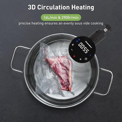 KitchenBoss Wifi Sous Vide Cooker: Ultra-quiet Sous Vide Machine Immersion Circulator APP Control 1100W, IPX7 Waterproof Sous Vide Precision Cooker Accurate Temperature Fast-Heating, Silver