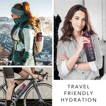 Hyeta 32 oz Water Bottles with Times to Drink and Straw, Motivational Water Bottle with Time Marker, Leakproof, Drinking Sports Water Bottle for Fitness, Gym and Outdoor