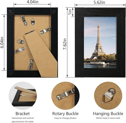 iRahmen 4x6 Picture Frame Set of 4, Black Wooden Frame with High Definition Glass, 4 x 6 Photo Frames for Tabletop Display and Wall Mounting