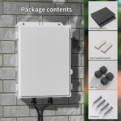 Outdoor Electrical Junction Box, ABS Water Resistant Enclosure with Internal Mounting Panel & Hinged Cover, 15.7" H* 11" L* 5.9" W