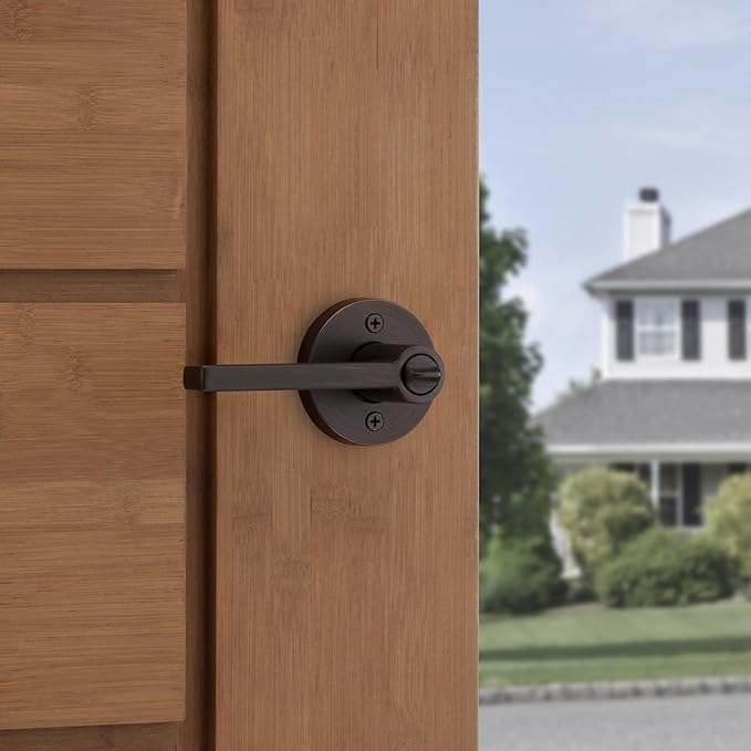 Kwikset Halifax Entry Door Handle with Lock and Key, Secure Keyed Reversible Lever Exterior, for Front Entrance and Bedrooms, Venetian Bronze, 4 Pack, Pick Resistant SmartKey Rekey Security
