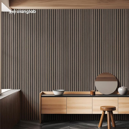 Olanglab Wood Slat Wall Panels, Wooden Acoustic Wall Panels, 94.5"x12.6" Each 3D Wall Panels for Interior Wall Decor, 4 Pack in Total 94.5"x50.4" (Dark Walnut)