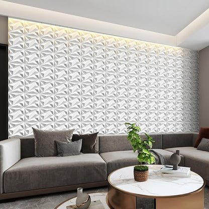 INMOZATA 3D Wall Panels for Interior Wall Decor, 33 Pack 12 x 12 Inch Decorative Wall Panels Diamond 3D Textured Accent Panel for TV, Gaming Living Room, Bedroom Background(White)