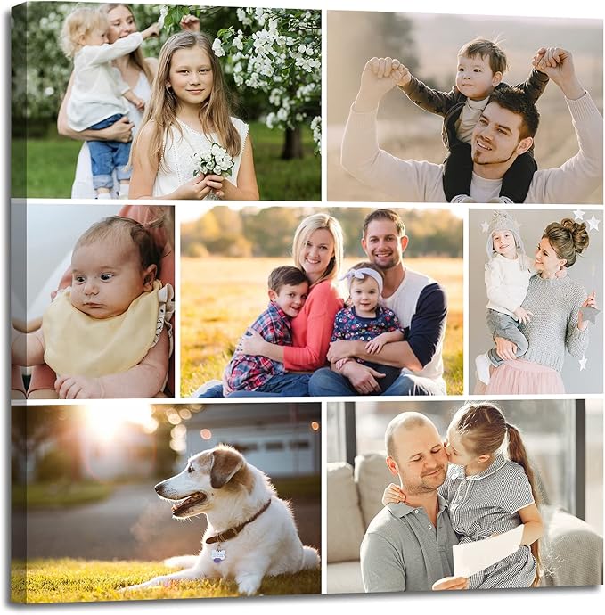 7 Picture Collage Canvas Prints Personalized Multi Photo Wall Art Custom Your Image to Canvas Customized Family Gifts Home Decor (Collage Photo-10, Framed)