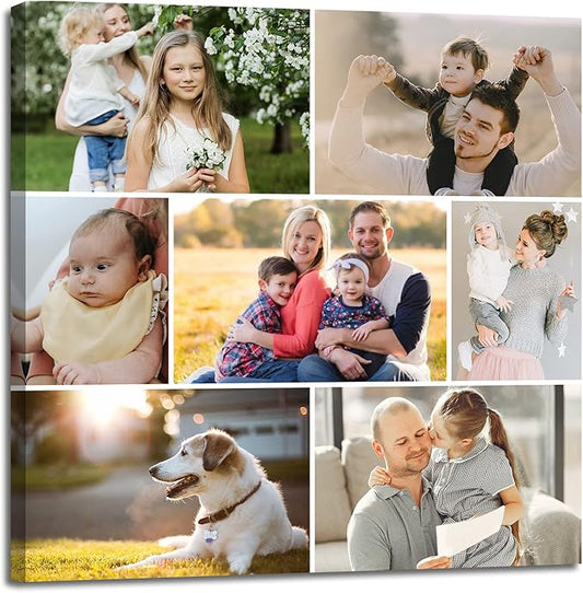 7 Picture Collage Canvas Prints Personalized Multi Photo Wall Art Custom Your Image to Canvas Customized Family Gifts Home Decor (Collage Photo-10, Framed)