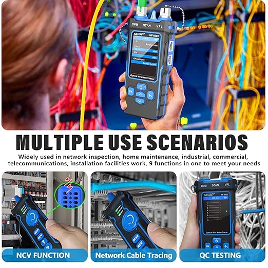 YILTION NF-8508 Network Cable Tester with Optical Power Meter VFL, RJ11 RJ45/PoE Tester/CAT5 CAT6/length Measurement, Telephone line Trace Meter with Headset, Network Tools