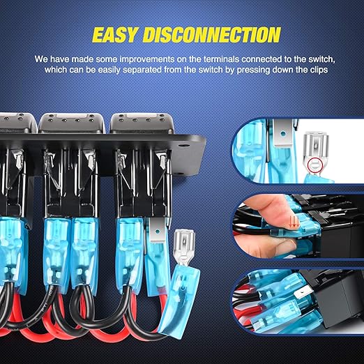 Nilight 4 Gang Rocker Switch Panel 5Pin On Off Toggle Aluminum Holder 12V 24V Dash Pre-Wired Red Backlit Switches for Automotive Cars Marine Boats RVs Truck