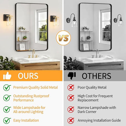 1 Light Modern Bathroom Light Fixtures Over Mirror, Black Gold Vanity Lights for Bathroom Wall Sconces with Clear Glass Shades, E26 Socket (Bulbs Not Included)