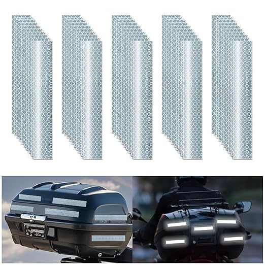 Non Fading White Reflective Stickers 1 inch X 6 inch, Outdoor Waterproof High Visibility Warning Safety Adhesive Reflector Tape (50 Pcs)