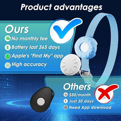 Cat Tracker, Cat Tracker Collar with Safety Elastic Buckle, Compatible with Apple Find My App (Only iOS), No Monthly Fee, Waterproof Pet Tracker for Cats, Blue